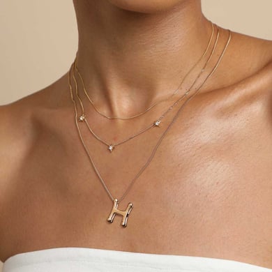 1 pezzo classico collana con ciondolo a forma di lettera H in acciaio inossidabile color oro da donna h5 Immagine6