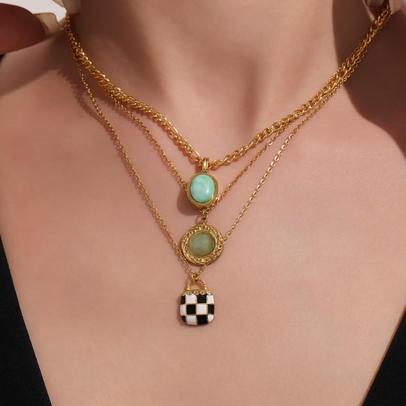 Elegant Oval Calaite Stainless Steel Women's Pendant Necklaces 2