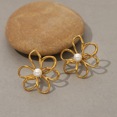 1 paar retro bloemen oorbellen van roestvrij staal in goudkleur voor dames h5 Afbeelding4