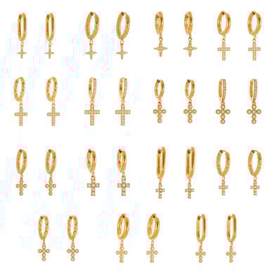 1 Pair Daily Cross Stainless Steel Gold Color Zircon Women's Drop Earrings h5 Picture6