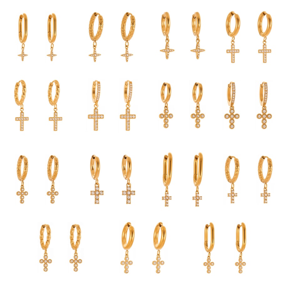 1 Pair Daily Cross Stainless Steel Gold Color Zircon Women's Drop Earrings Picture6