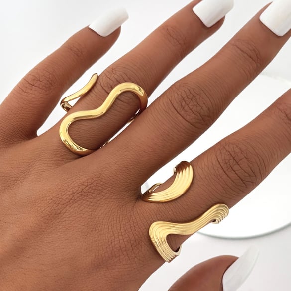 1 stuk Casual Lines roestvrij staal goudkleurige dames statement ringen 2