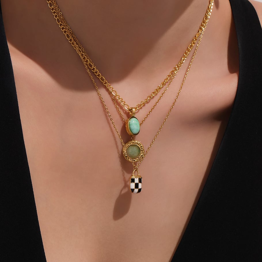 Elegant Oval Calaite Stainless Steel Women's Pendant Necklaces Picture4