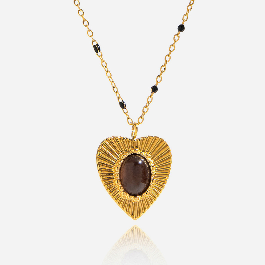 1 Piece Classic Heart Stainless Steel Gold Color Natural Stone Women's Pendant Necklaces Picture8