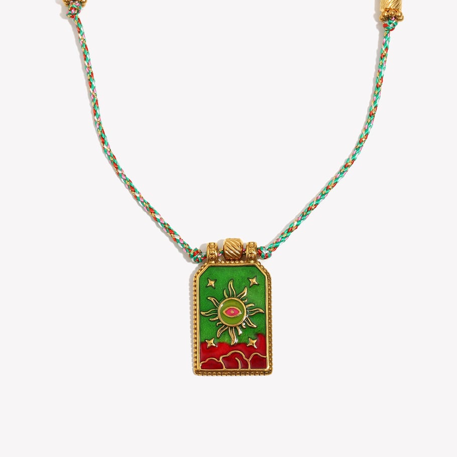 1 Piece Retro Sun Tarot Stainless Steel Gold Color Women's Pendant Necklaces 