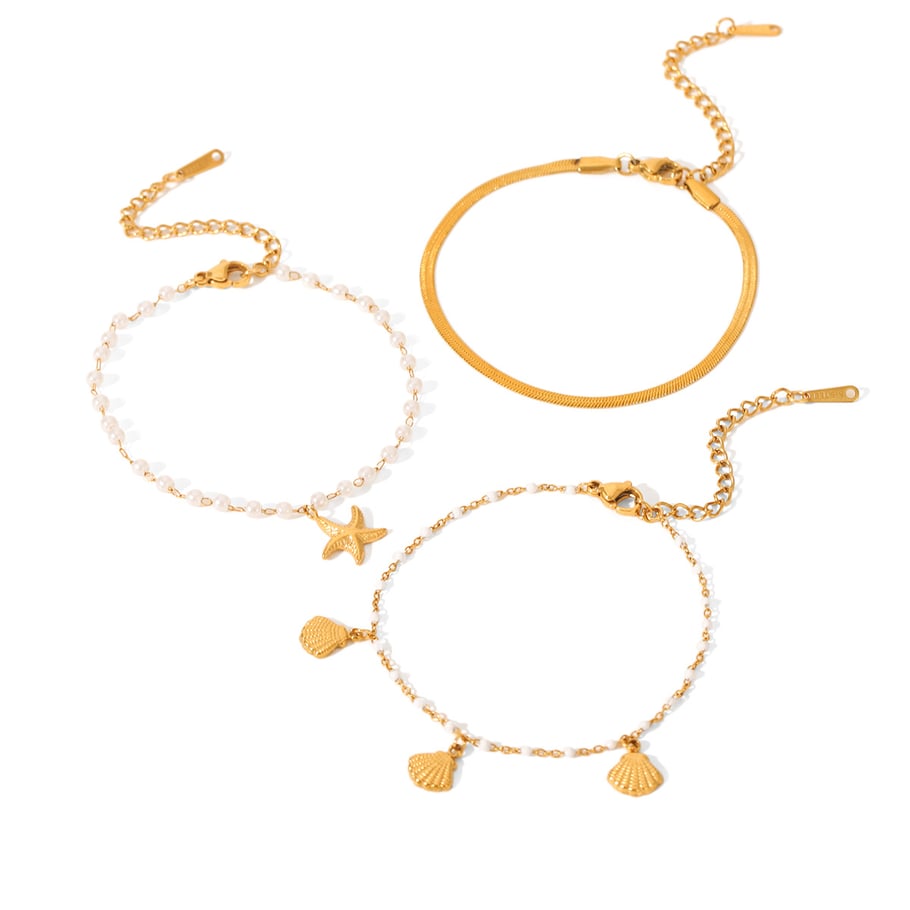 1 set eenvoudige, dagelijkse, roestvrijstalen, goudkleurige damesarmbanden met kralen Afbeelding6