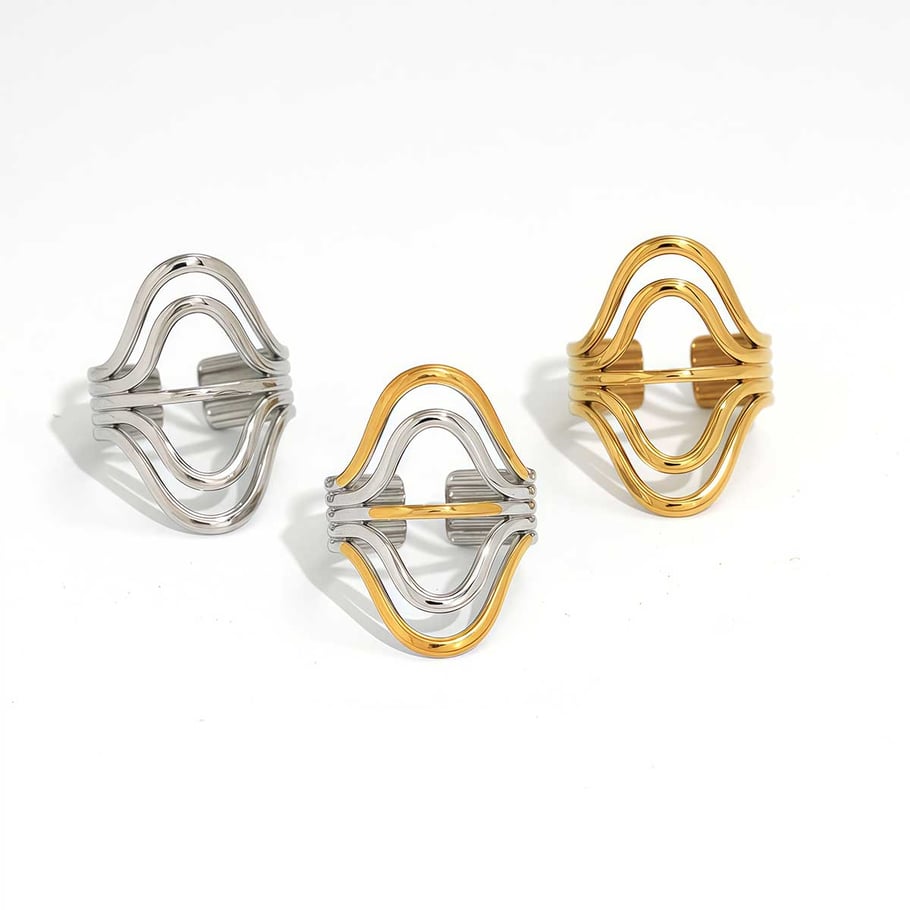 Anelli da donna in acciaio inossidabile color oro, forma irregolare casual, 1 pezzo Immagine5