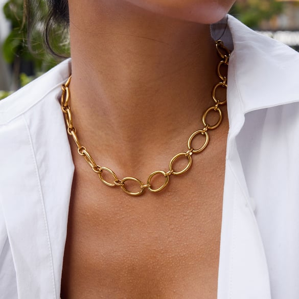 1 Stück minimalistische Kreis-Ketten aus Edelstahl in Goldfarbe für Damen 2