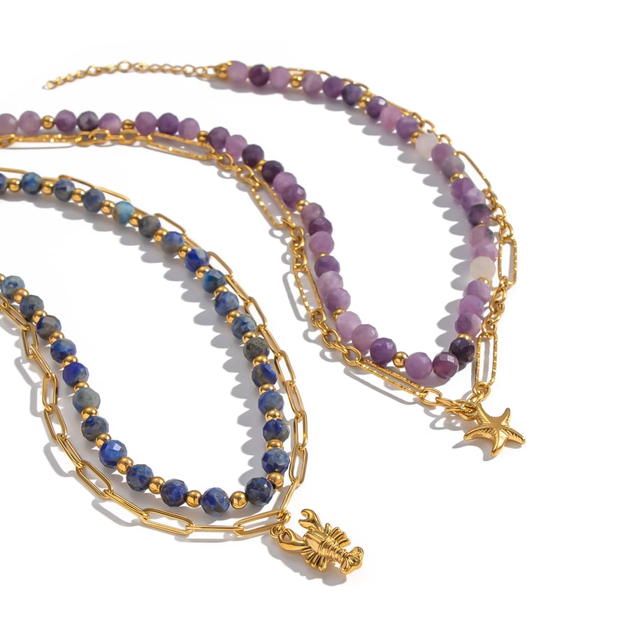 Collier de perles en pierre naturelle couleur or en acier inoxydable, 1 pièce Image6