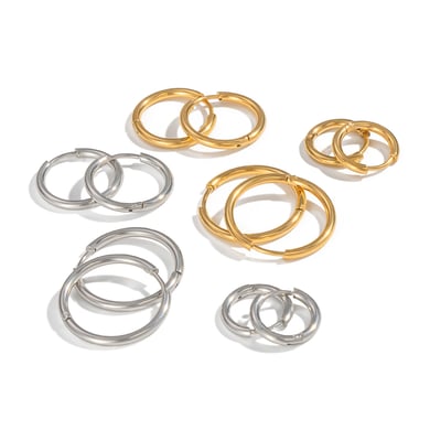 1 Pair Stainless Steel Gold Color Basic Hoop Earrings h5 Picture5