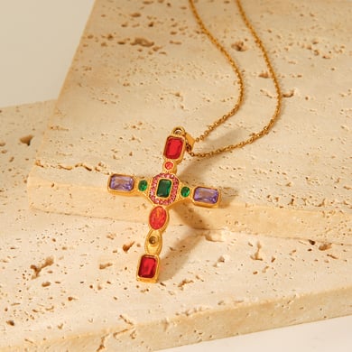 1 Piece Daily Cross Stainless Steel   Gold Color Women's Pendant Necklaces h5 Picture5