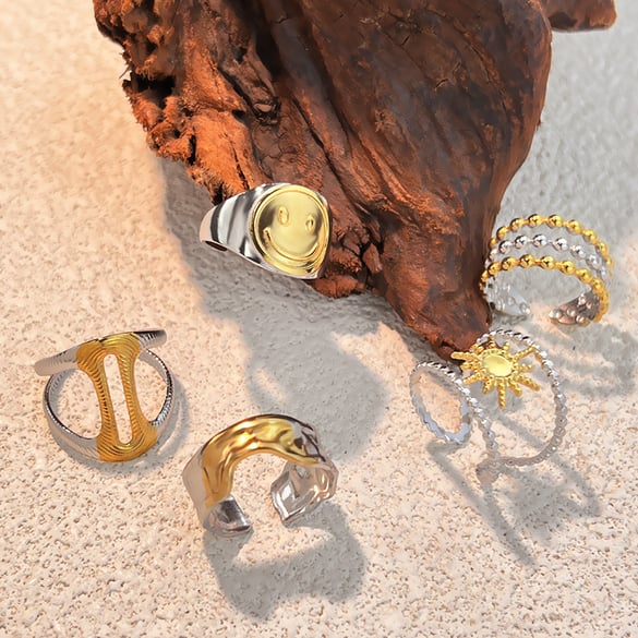 1 Stück täglicher Statement-Ring aus Edelstahl in gemischten Farben 2