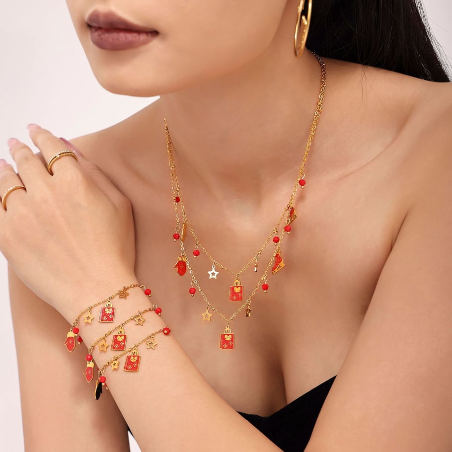 Lussuosi set di gioielli da donna in acciaio inossidabile color oro, regalo di Natale Immagine3