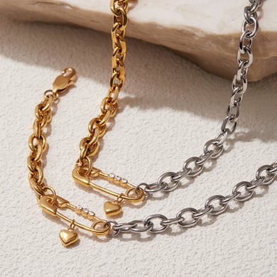 Set di gioielli da donna in acciaio inossidabile color oro con graffetta romantica h5 Immagine4