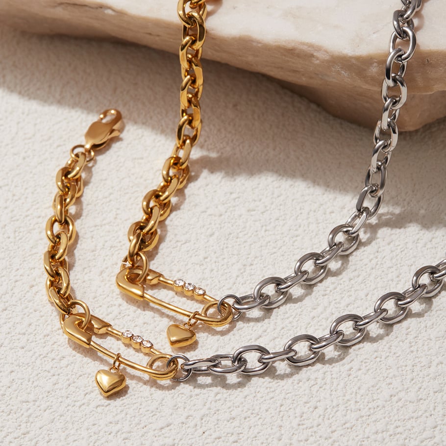 Set di gioielli da donna in acciaio inossidabile color oro con graffetta romantica Immagine4