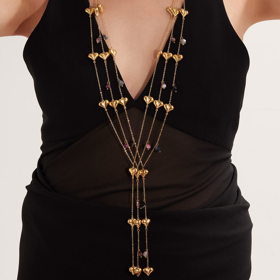 1 Piece Delicate Heart Stainless Steel Natural Stone Women's Long Necklaces Picture4