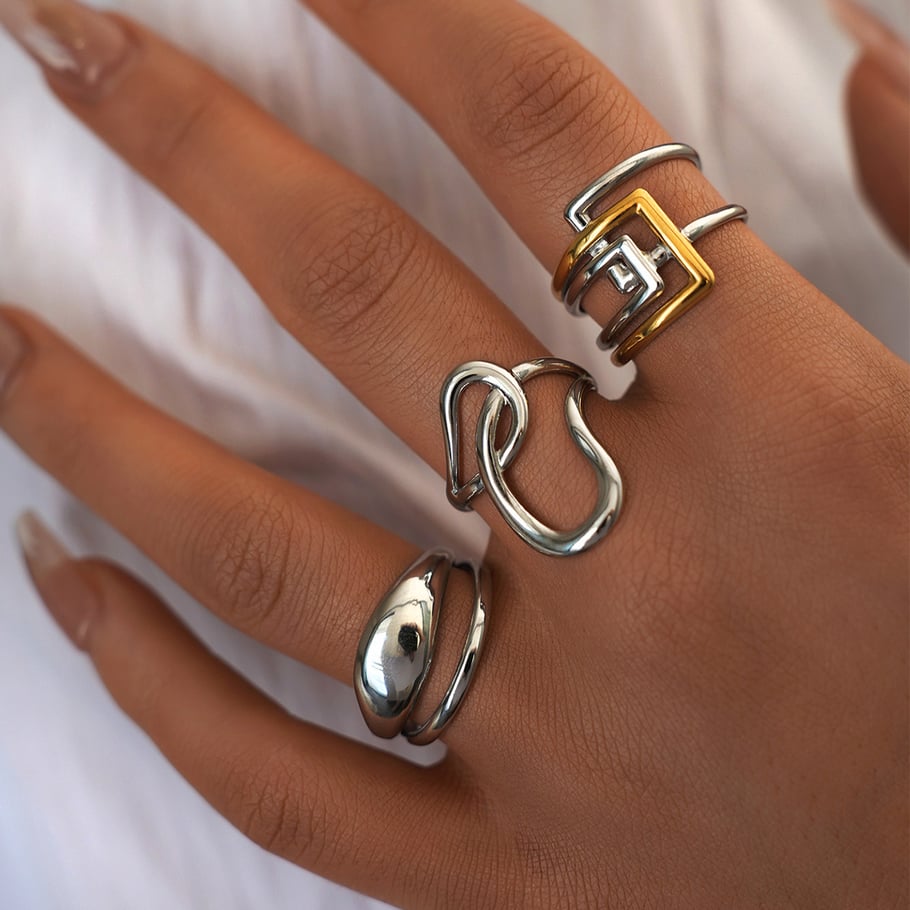 1 Piece Simple Daily Irregular Shape Stainless Steel  Gold Color  Statement Rings Picture6
