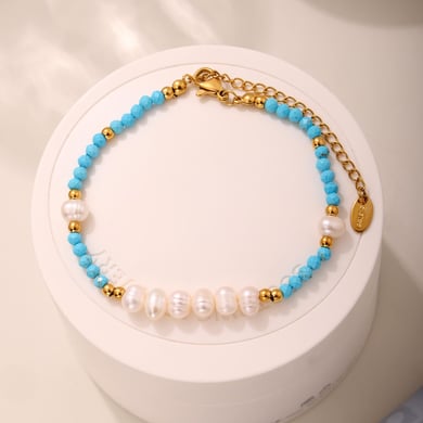 Tägliche Calaite Perlen Edelstahl Gold Farbe Naturstein Perle Damen Schmuck Sets h5 Bild5