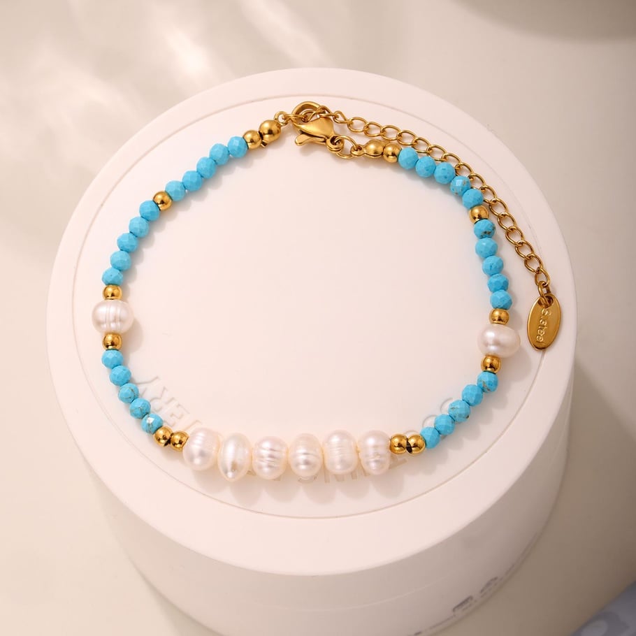 Tägliche Calaite Perlen Edelstahl Gold Farbe Naturstein Perle Damen Schmuck Sets Bild5