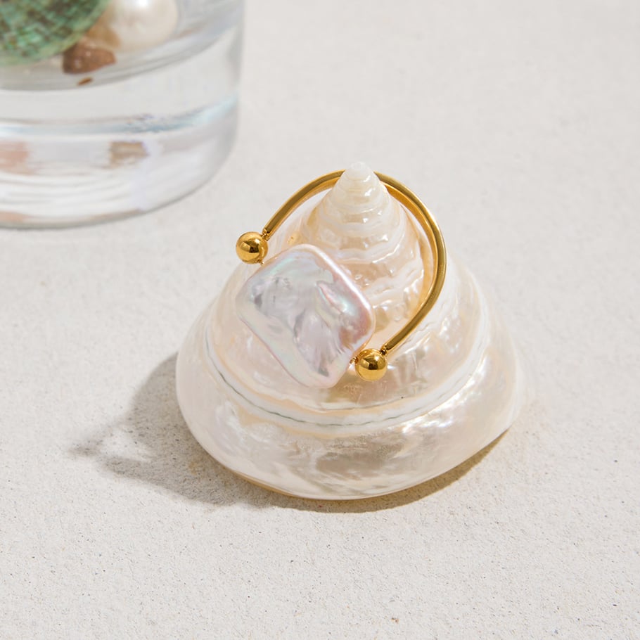 Anelli rettangolari in acciaio inossidabile color oro con perle personalizzabili Immagine7