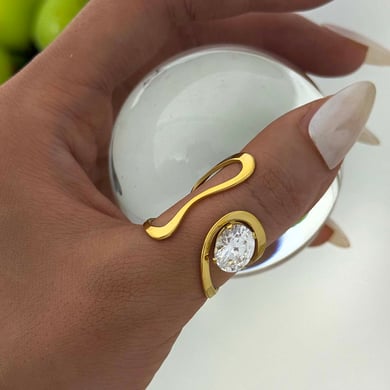 1 Piece Casual Irregular Shape Stainless Steel  Gold Color  Zircon Statement Rings h5 Picture5