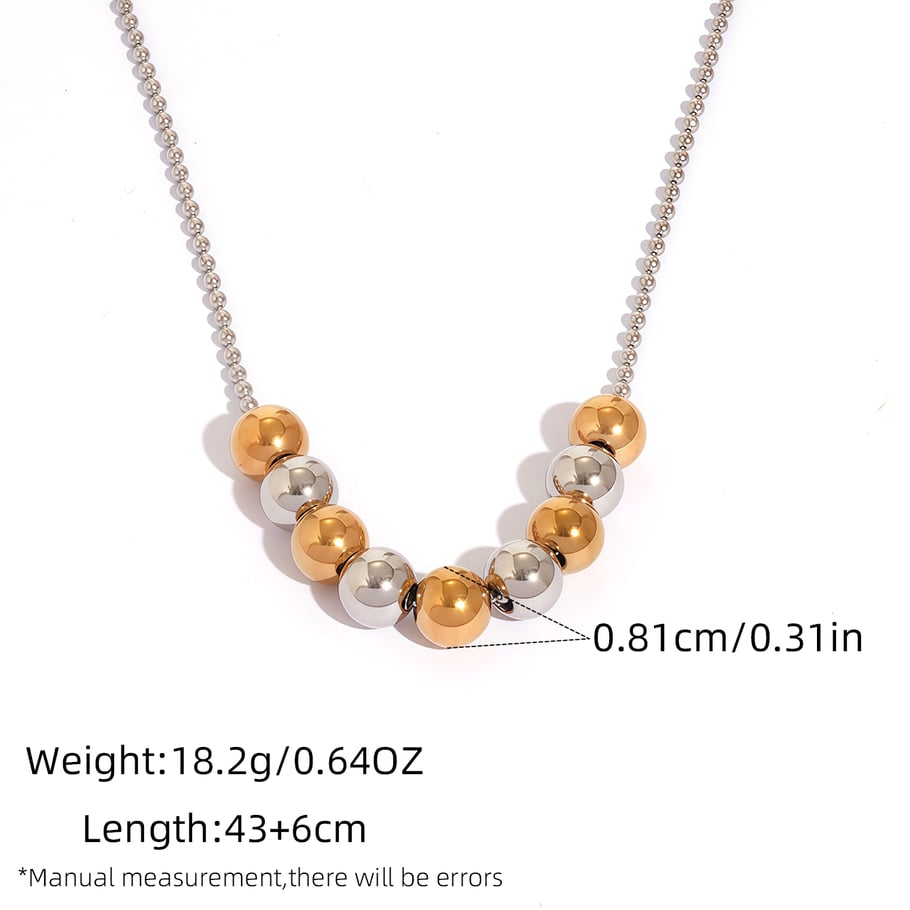1 Piece Simple Mixed Gold Color And Silver Colors Stainless Steel  Women‘s Beaded Necklaces 