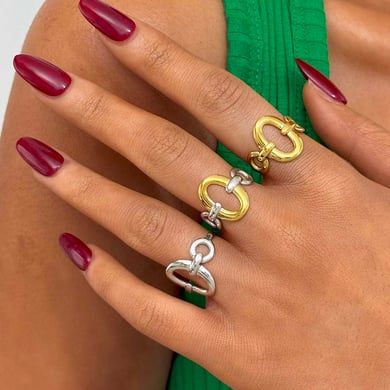 1 Stück einfache rechteckige Statement-Ringe aus Edelstahl in Goldfarbe für Damen h5 Bild3