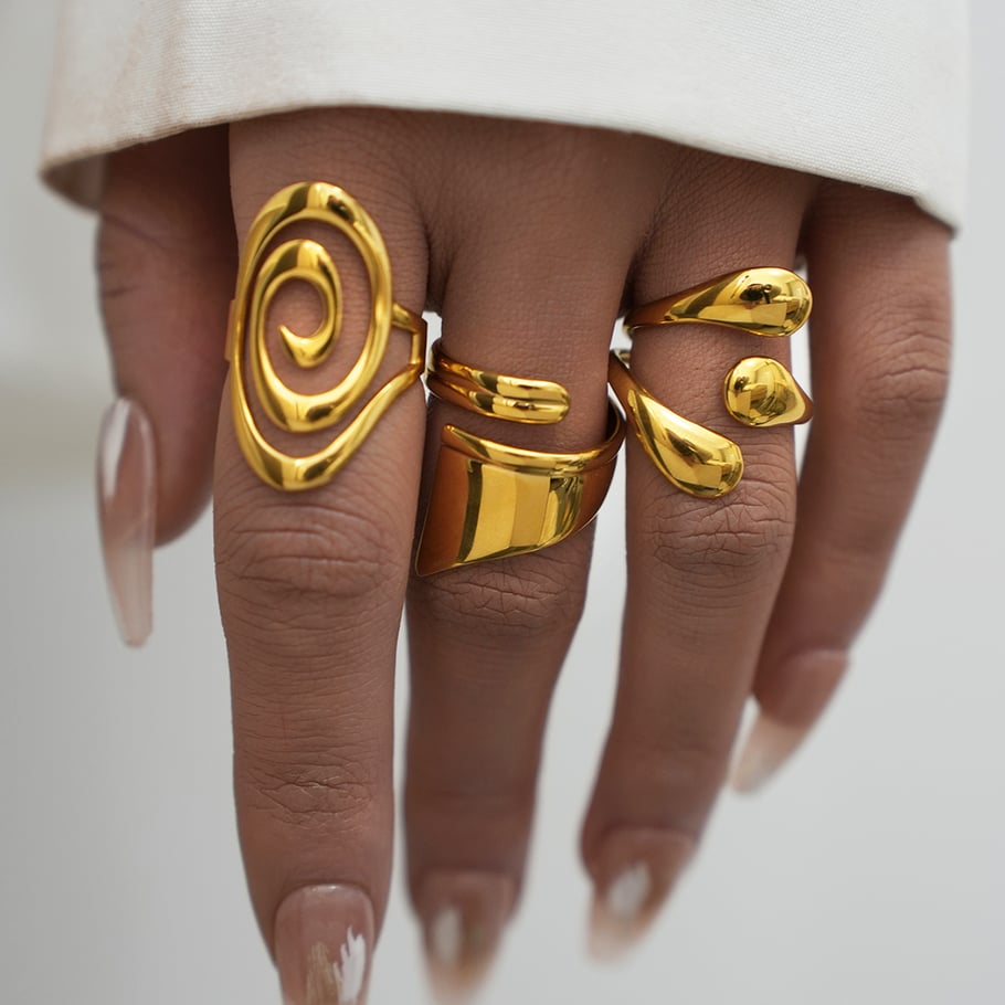 1 Piece Simple Irregular Shape Stainless Steel  Gold Color Statement Rings Picture9