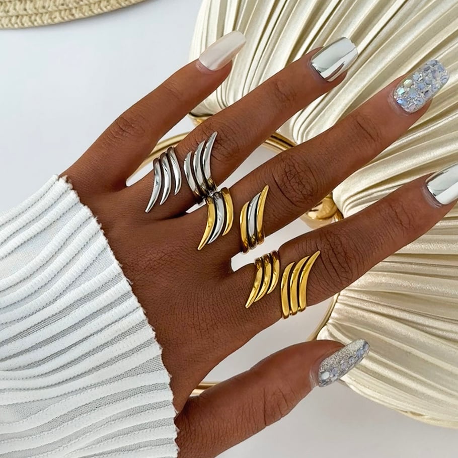 1 Piece Simple Wings Stainless Steel Gold Color Women's Statement Rings h5Picture5