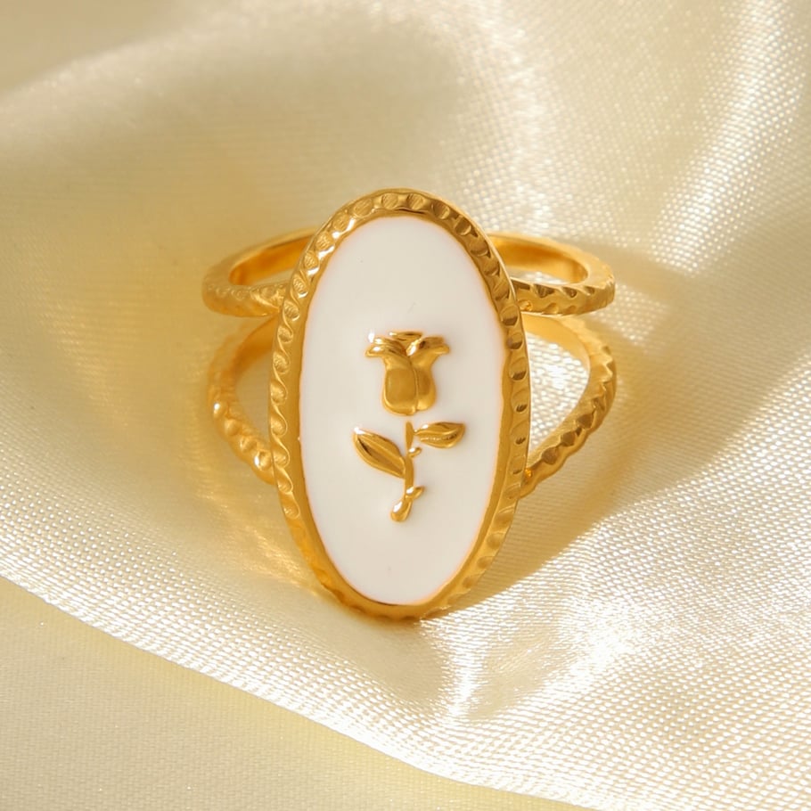 1 Piece Rose Shape Stainless Steel Gold Color Statement Ring h5Picture4