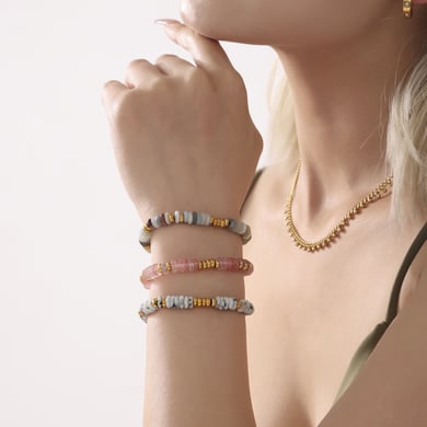 Braccialetti con perline da donna in acciaio inossidabile color oro con perline in pietra naturale retrò da 1 pezzo h5 Immagine5