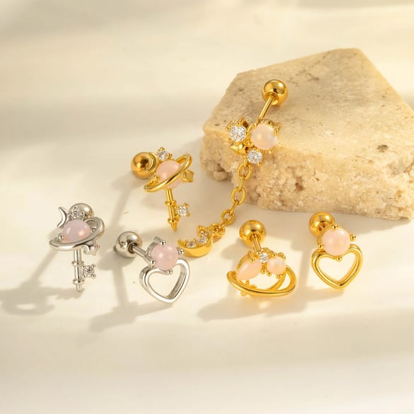 1 Stück Herz Bogen Knoten Kupfer Gold Farbe Piercing Ohrring 2