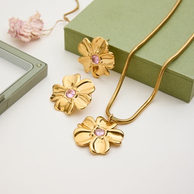 Süße Blume Edelstahl Gold Farbe frauen Schmuck Sets h5 Bild5