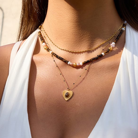 1 Piece Classic Heart Stainless Steel Gold Color Natural Stone Women's Pendant Necklaces