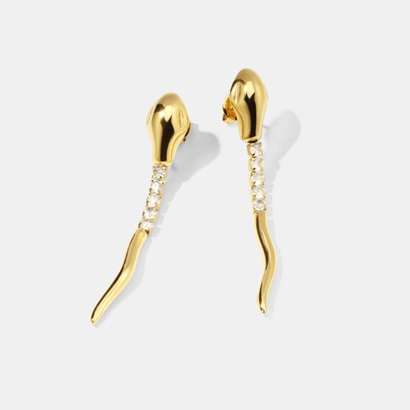 1 Paar schlangenförmige Ohrringe aus Edelstahl in Goldfarbe mit Zirkonia