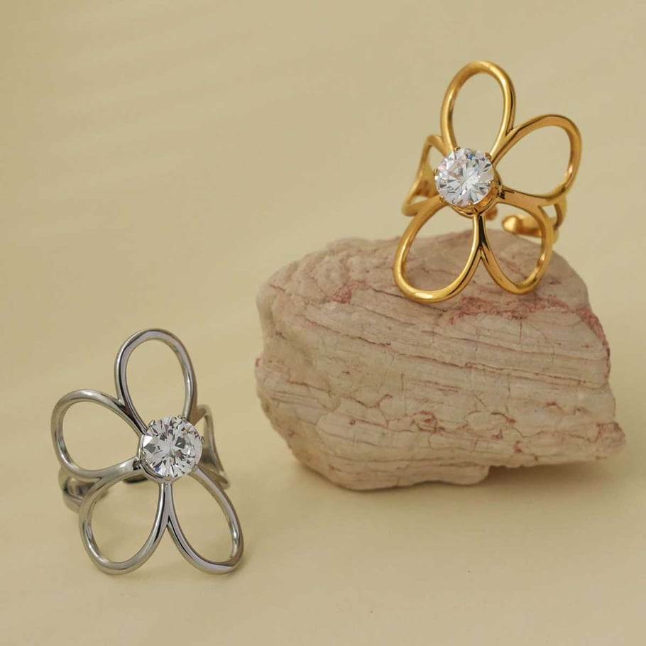 1 Piece Simple Series Daily Flower Stainless Steel  Women's  Statement Rings Picture6