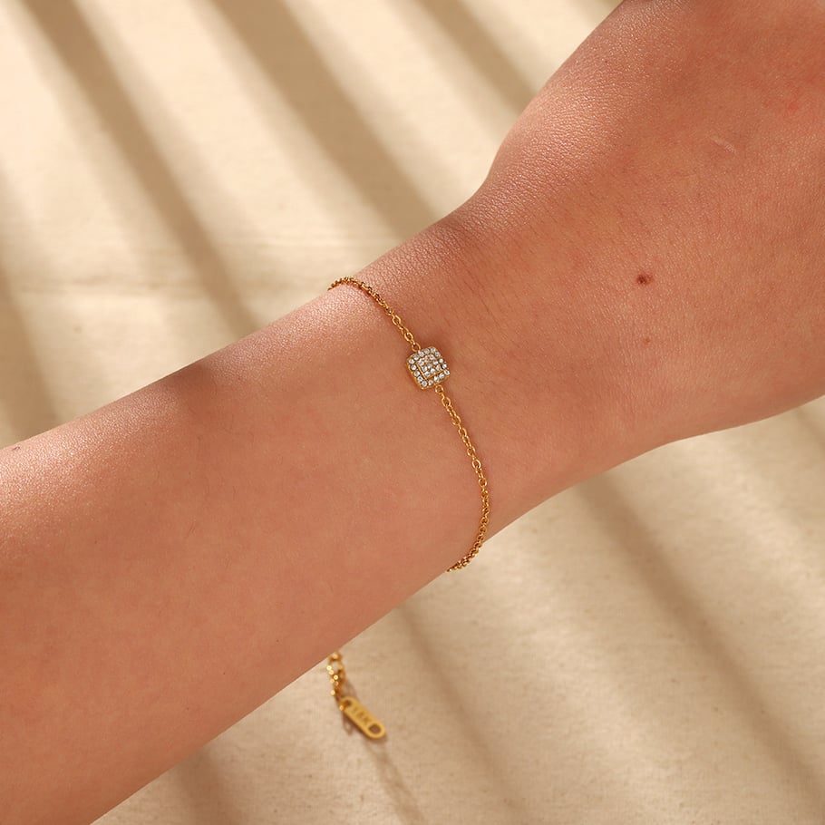 Bracelet simple en acier inoxydable pour femme, chaîne circulaire rectangulaire, 1 pièce Image2