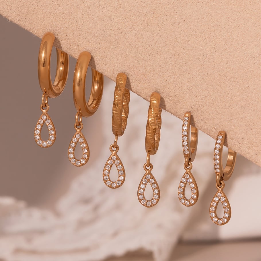 1 Pair Chic Droplet Stainless Steel Gold Color Zircon Women's Drop Earrings Picture5