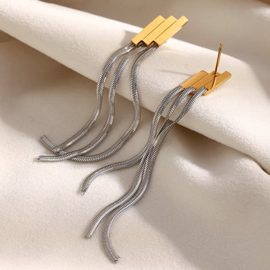1 Piece Tassel Mixed Gold&Silver Colors Stainless Steel Women's Dangle Earrings h5 Picture4