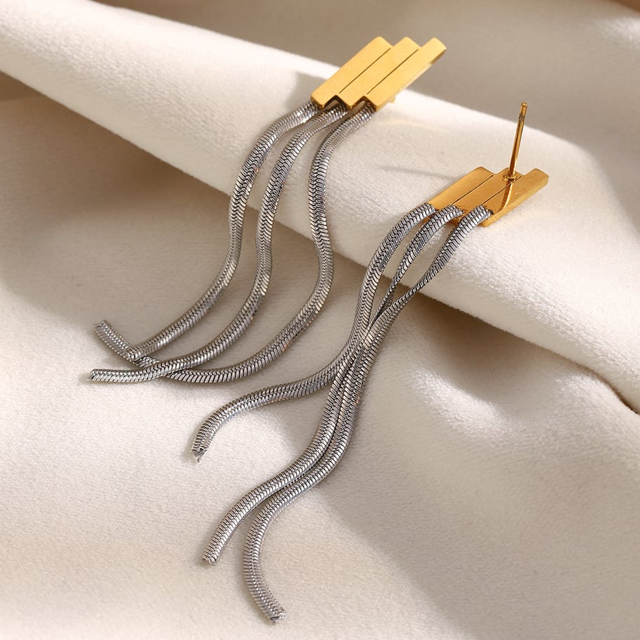 1 Piece Tassel Mixed Gold&Silver Colors Stainless Steel Women's Dangle Earrings Picture4