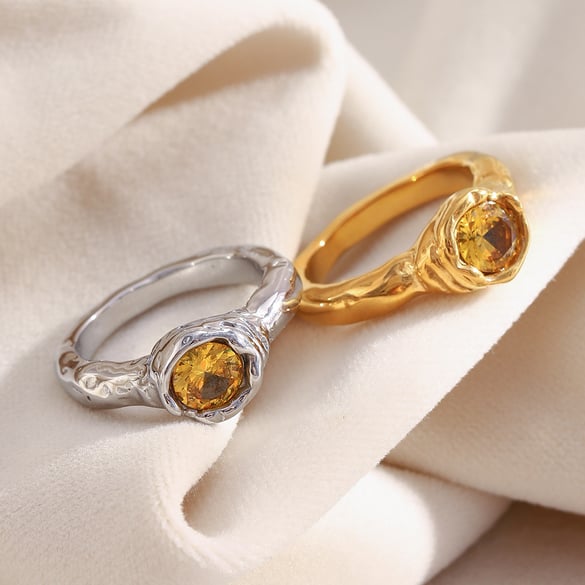 1 Piece Delicate Stainless Steel Gold Color Women's Gemstone Rings 2