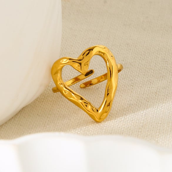 Anillos de acero inoxidable con forma de corazón, románticos y sencillos, color dorado, para mujer.