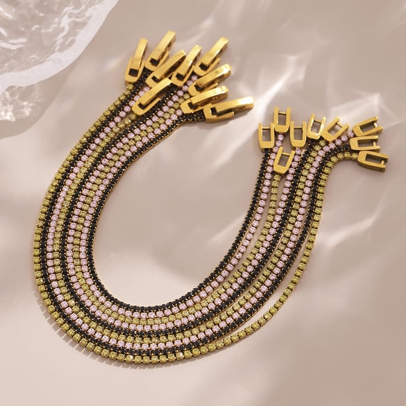 1 Stück Zarte Linien Edelstahl Gold Farbe Zirkon Damen Kettenarmbänder