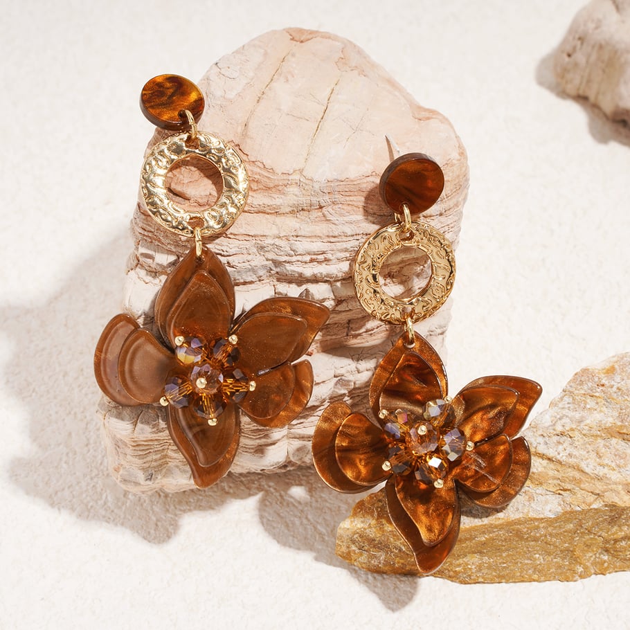 1 Pair Retro Flower Resin Dangle Earrings Picture3