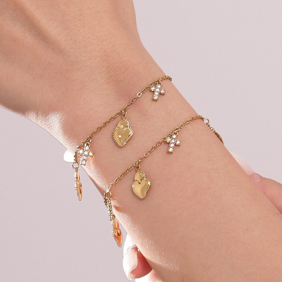 Romantic Series Heart Cross Stainless Steel Gold Color Women's Jewelry Sets Picture4
