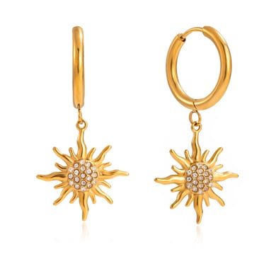 1 Pair Intricate Sun Stainless Steel Gold Color Women's Drop Earrings h5 