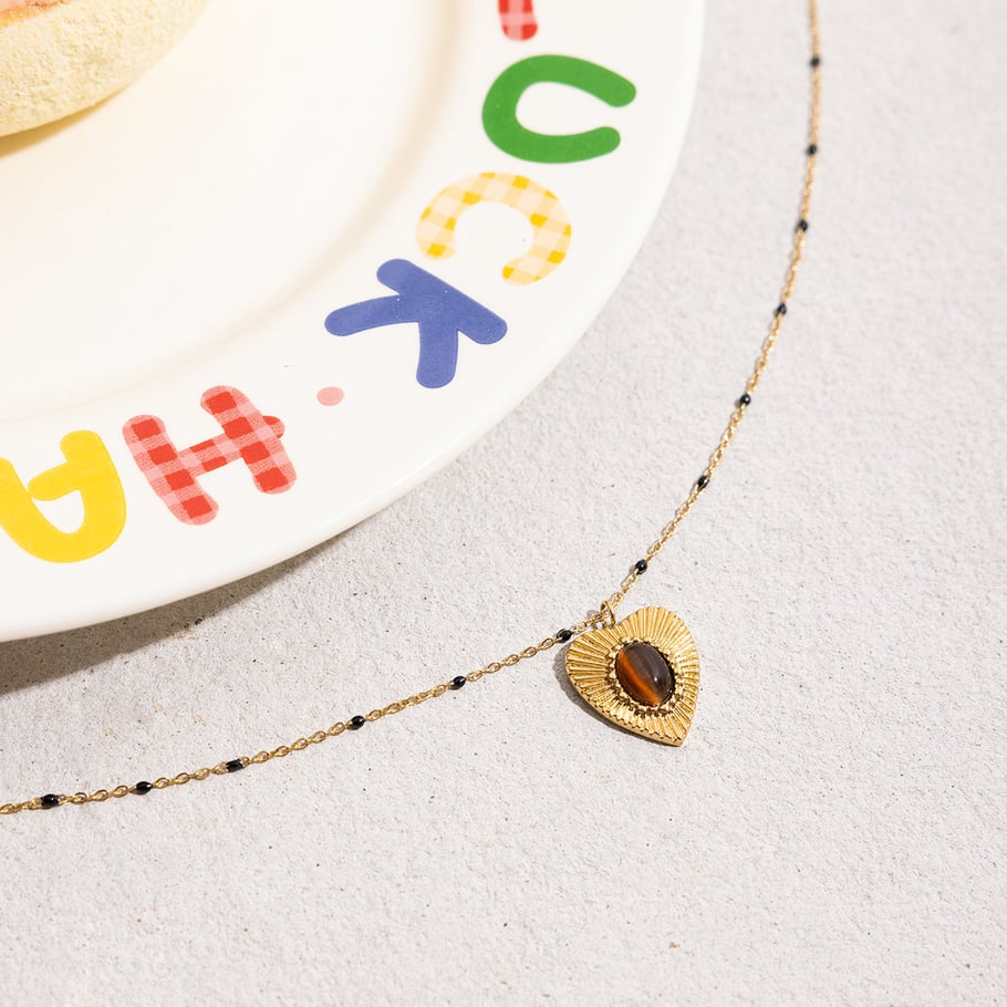 1 Piece Classic Heart Stainless Steel Gold Color Natural Stone Women's Pendant Necklaces Picture7