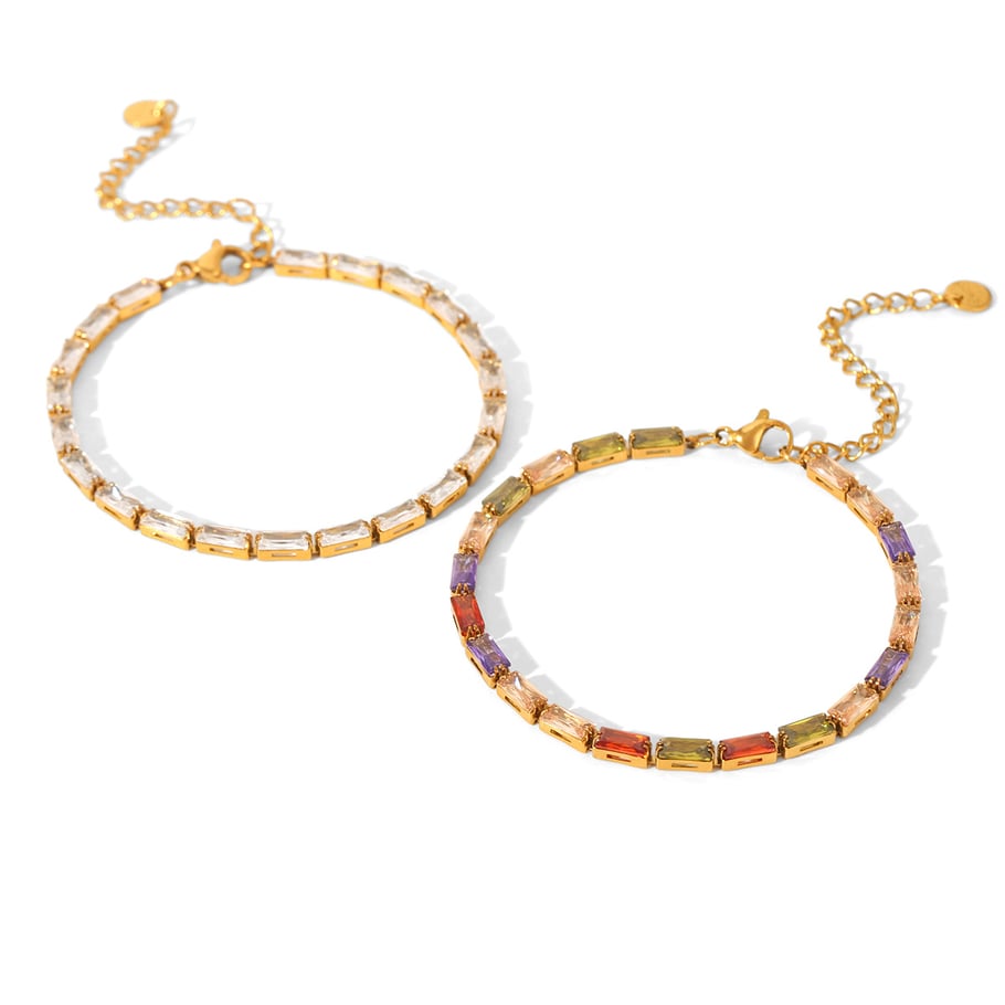 1 Piece Luxury Rectangle Stainless Steel Zircon Women's Chain Bracelets h5Picture6
