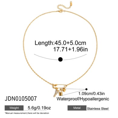 1 pezzo di collane con ciondolo romantico a forma di graffetta in acciaio inossidabile color oro da donna h5 