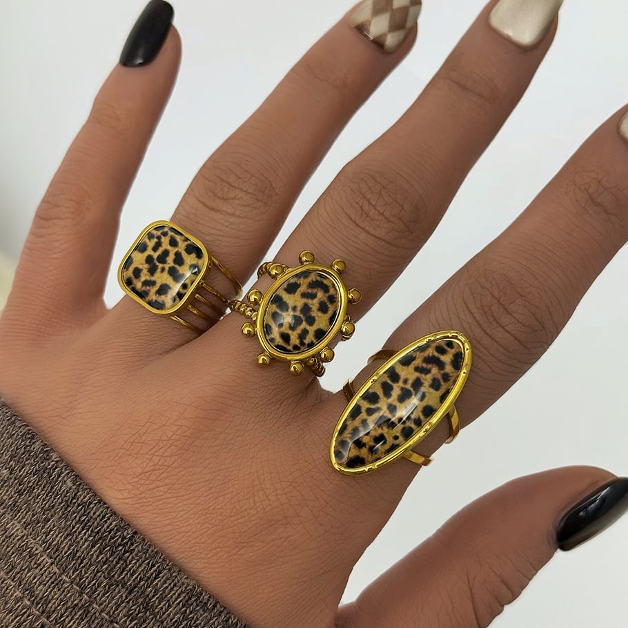 1 pezzo di anelli da donna in acciaio inossidabile con stampa leopardata casual e alla moda Immagine3